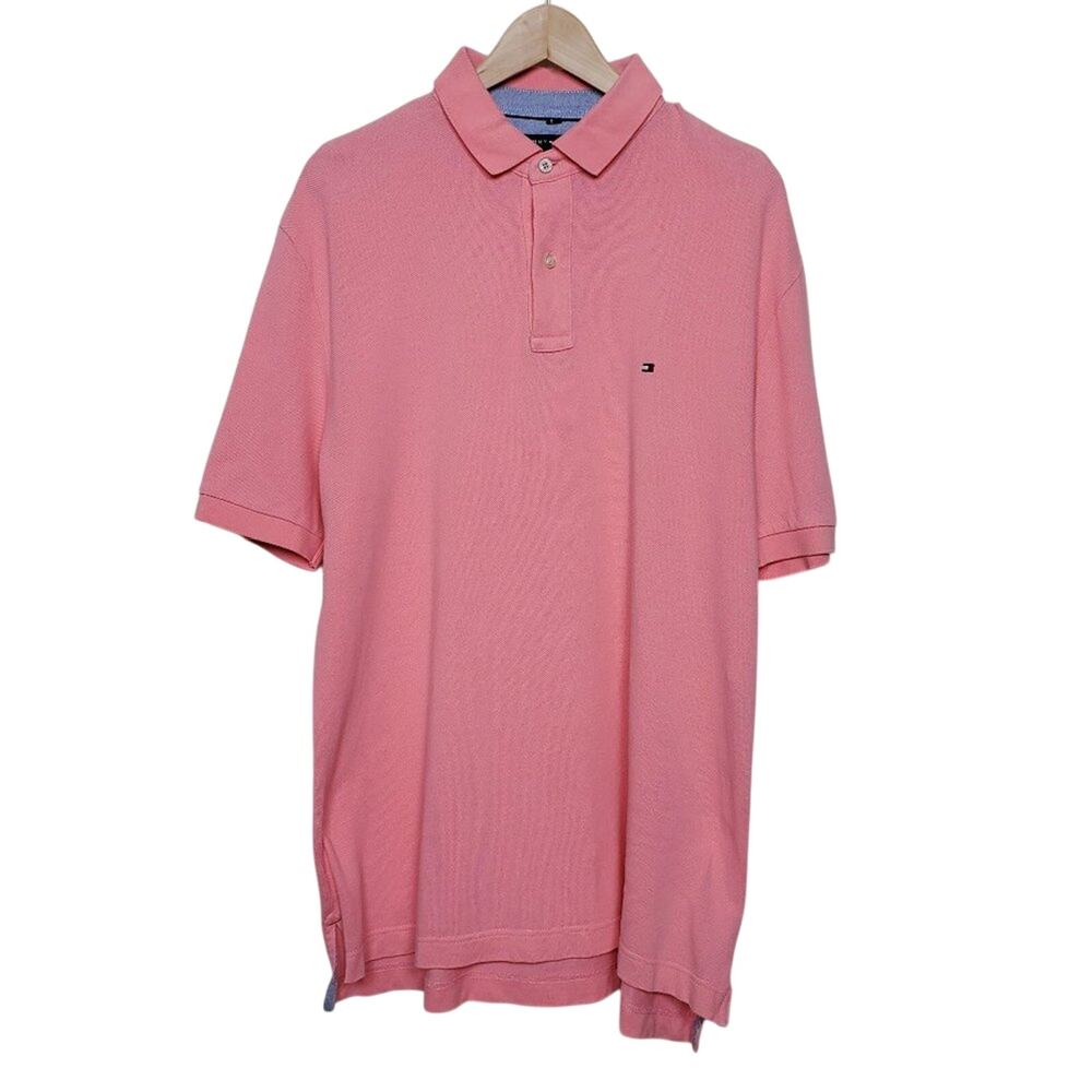 Tommy Hilfiger Polo Shirt Guava Pink Mens Size L Short Sleeve Classic Fit Cotton